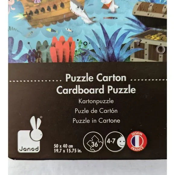 Janod Puzzle Giant Floor Puzzle ~ Pirate Ship w/ Sunken Treasure 39 pieces - Picture 4 of 16